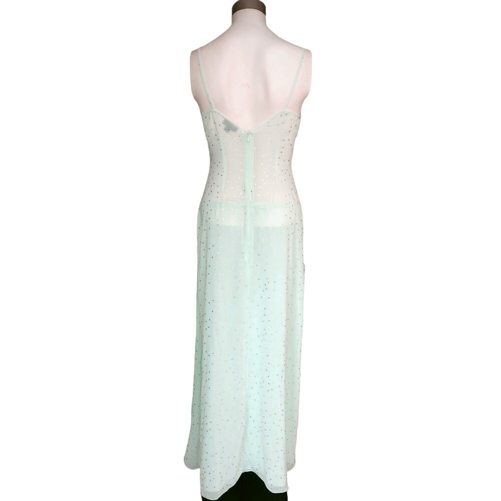 TOPSHOP Spot Foil metallic twist front slip maxi party dress mint dot Size 4 NEW - Picture 2 of 8